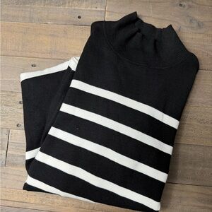 H&M Black and Cream Striped Turtleneck Sweater